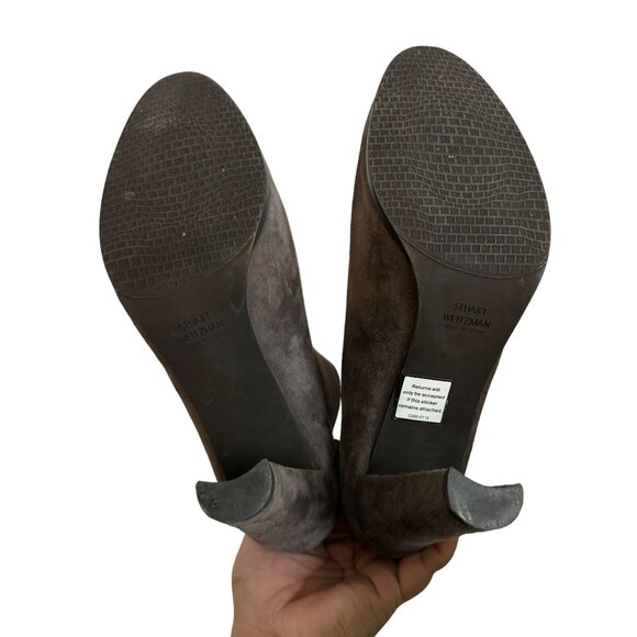 Stuart Weitzman Gray Microsuede Stretch Ankle Tie Heeled Booties Size 10 - Picture 8 of 10